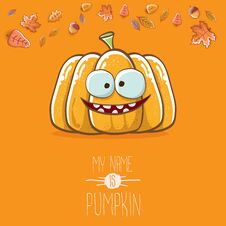 Vector Funny Cartoon Cute Orange Smiling Pumkin Isolated On Orange Background. My Name Is Pumkin Vector Concept Stock Photography Vector Funny Cartoon Cute Orange Smiling Pumkin Isolated On Orange Background. My Name Is Pumkin Vector Concept Stock Photography