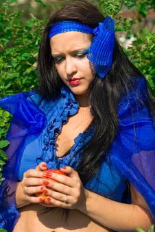 Beautiful Girl In A Blue Dress Royalty Free Stock Photos