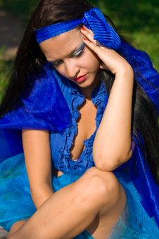 Beautiful Girl In A Blue Dress Royalty Free Stock Image
