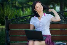 Girl With Laptop In Park Royalty Free Stock Images Girl With Laptop In Park Royalty Free Stock Images