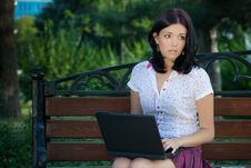 Girl With Laptop In Park Royalty Free Stock Image Girl With Laptop In Park Royalty Free Stock Image