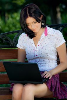Girl With Laptop In Park Royalty Free Stock Photos Girl With Laptop In Park Royalty Free Stock Photos