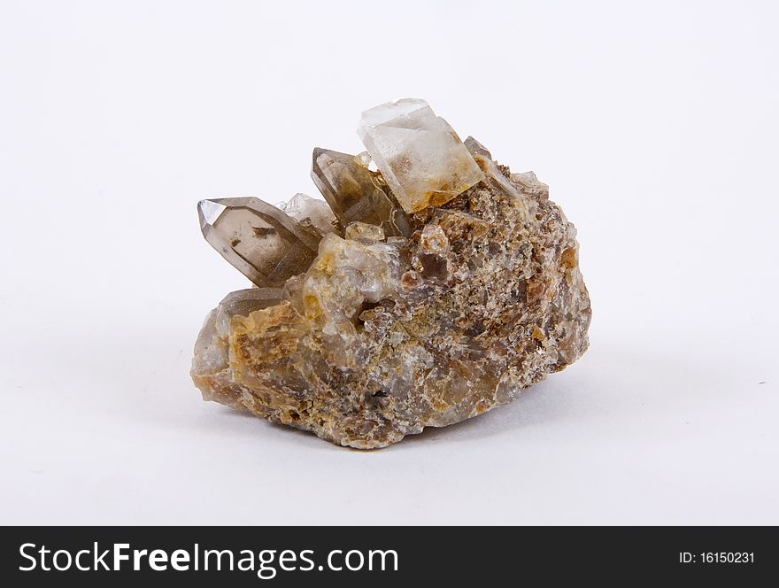 Quartz crystals on a white background