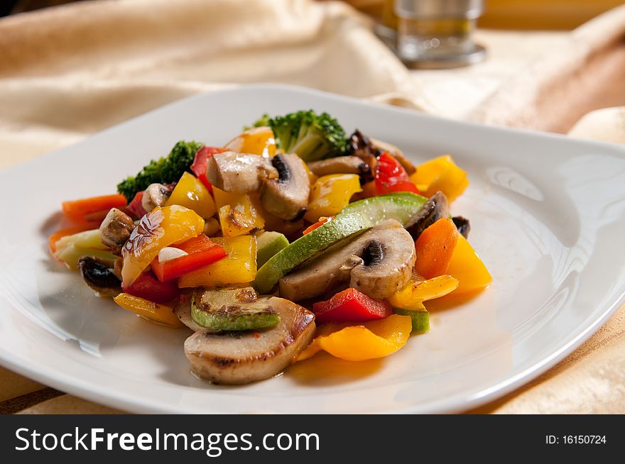 Plate of different cooked vegetables. Plate of different cooked vegetables.