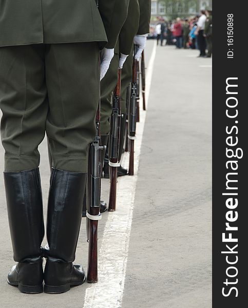 System of a guard of honour before parade the Victory on ninth of May in Saratov.