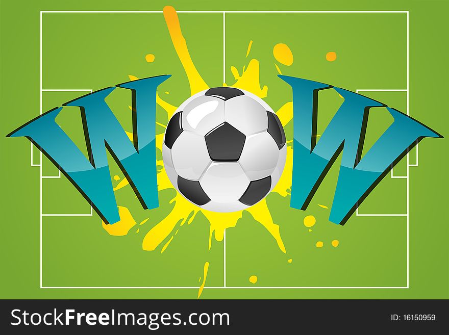 Illustration of wow with soccer ball on soccer field background