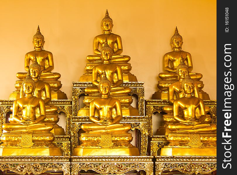 Nine golden buddha in bangkok thailand