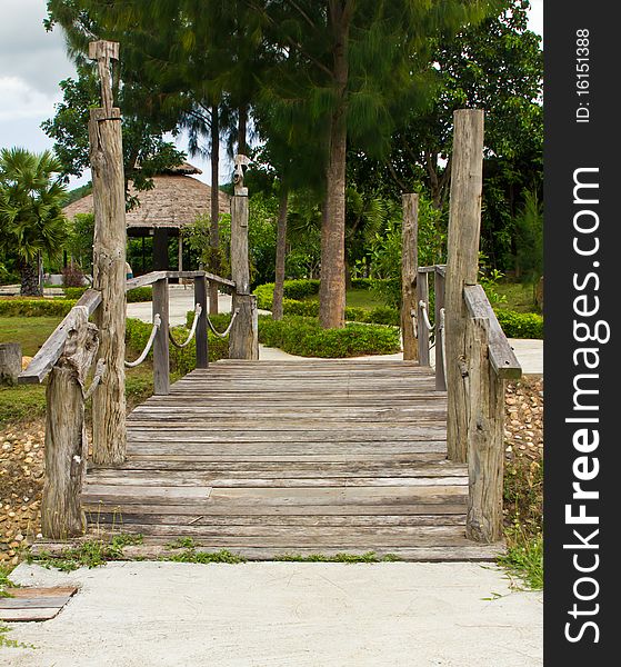 Wooden bridge in resort thailand