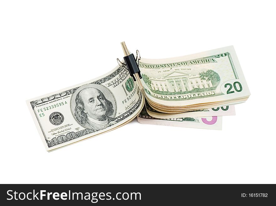 Pack dollars isolated over white