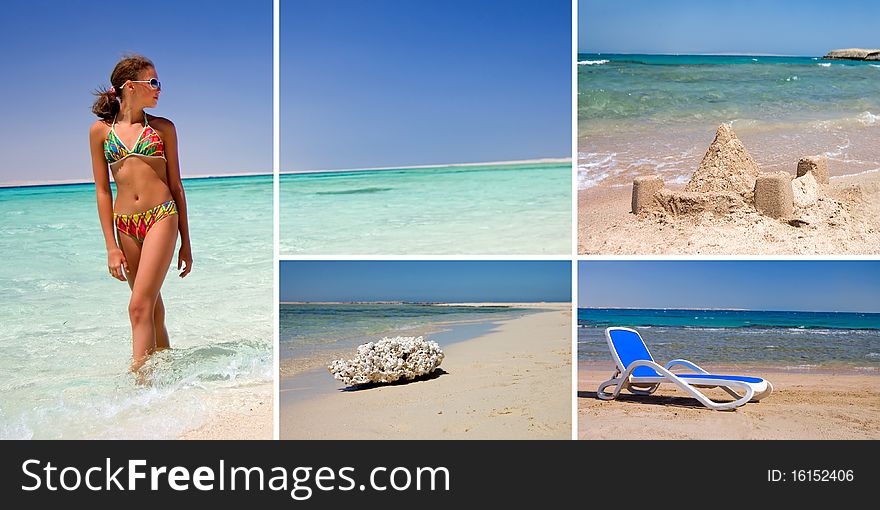 Rest on a beach. A collage. Rest on a beach. A collage