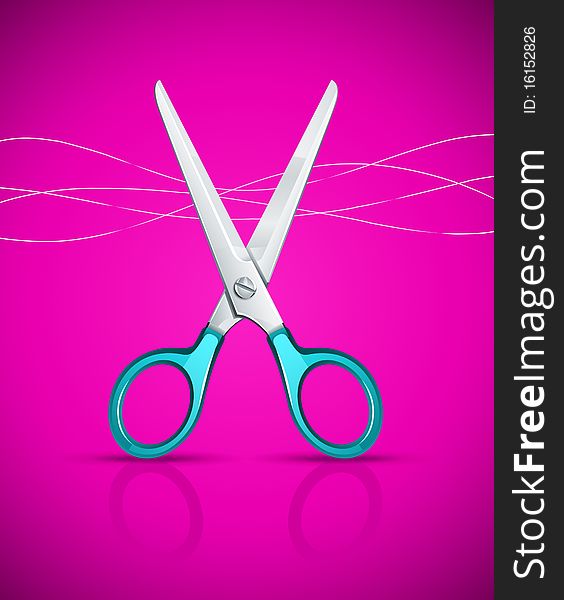 Scissors on pink background - illustration