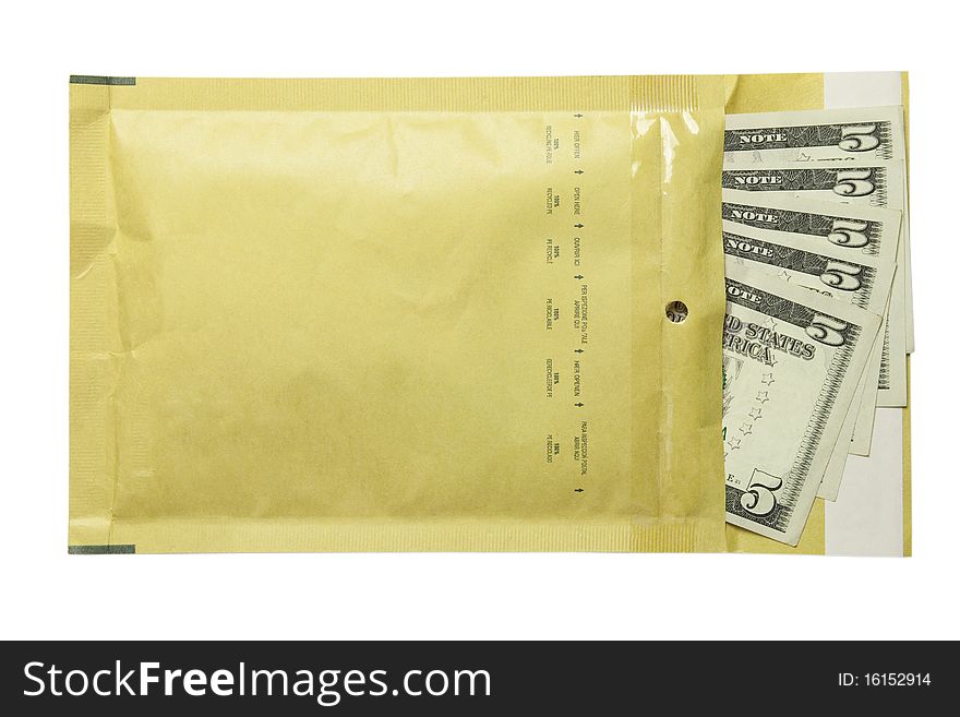 Dollars in the envelope isolated on white background