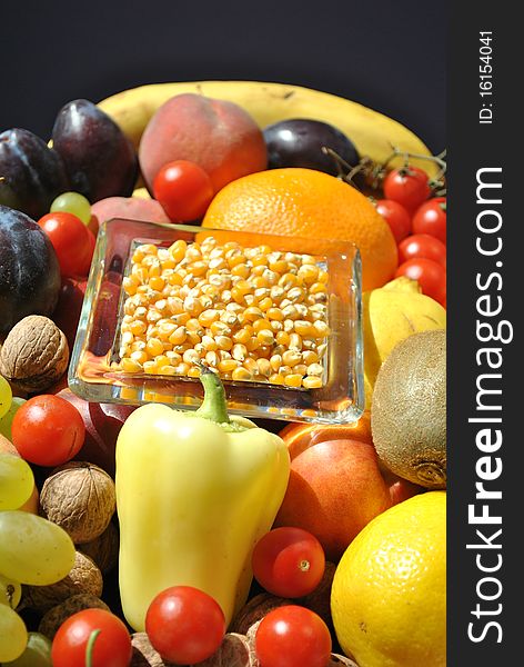 Image of some corn on fruits and vegetables. Image of some corn on fruits and vegetables