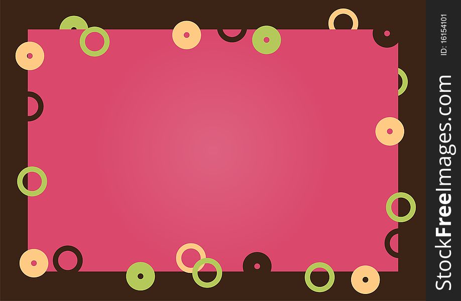 Pink card in brown frame with retro wheels. Pink card in brown frame with retro wheels