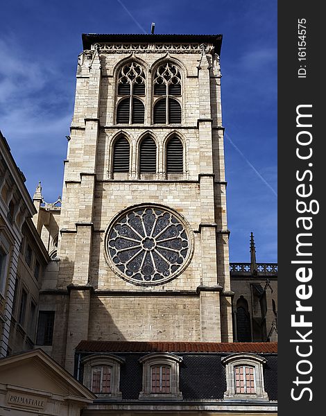 Bell tower of Saint-Jean cathedral in Lyon (France)