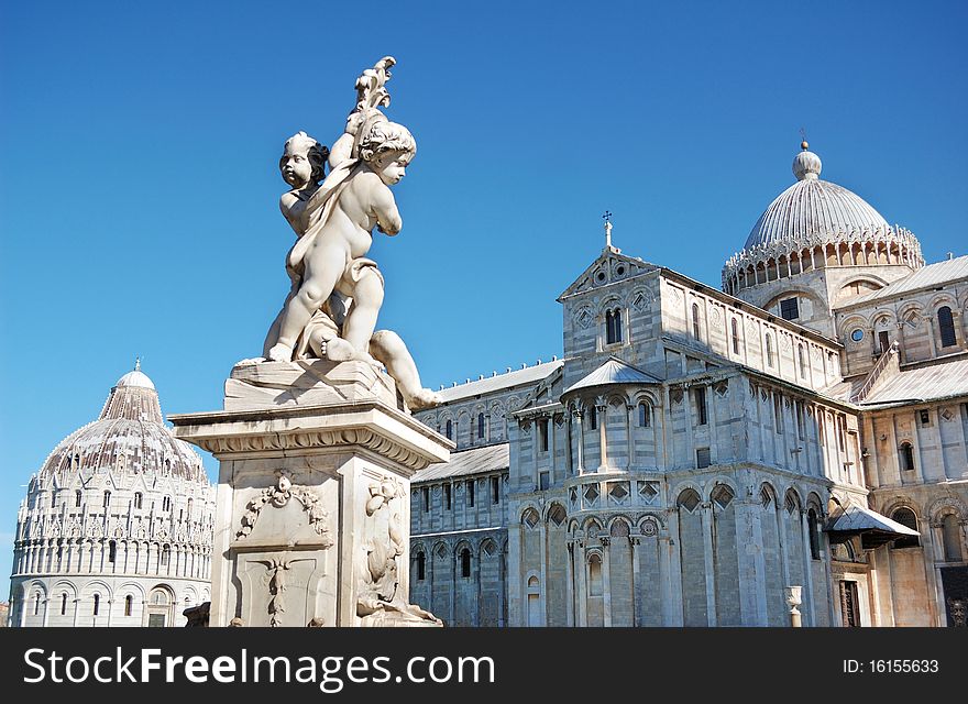 Statue of two cupids in Cathedral Square, Pisa, Italy. Statue of two cupids in Cathedral Square, Pisa, Italy.
