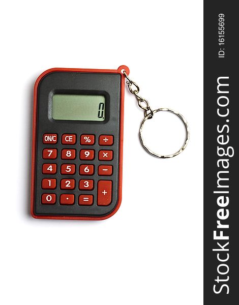 MIni red calculator isolated on white