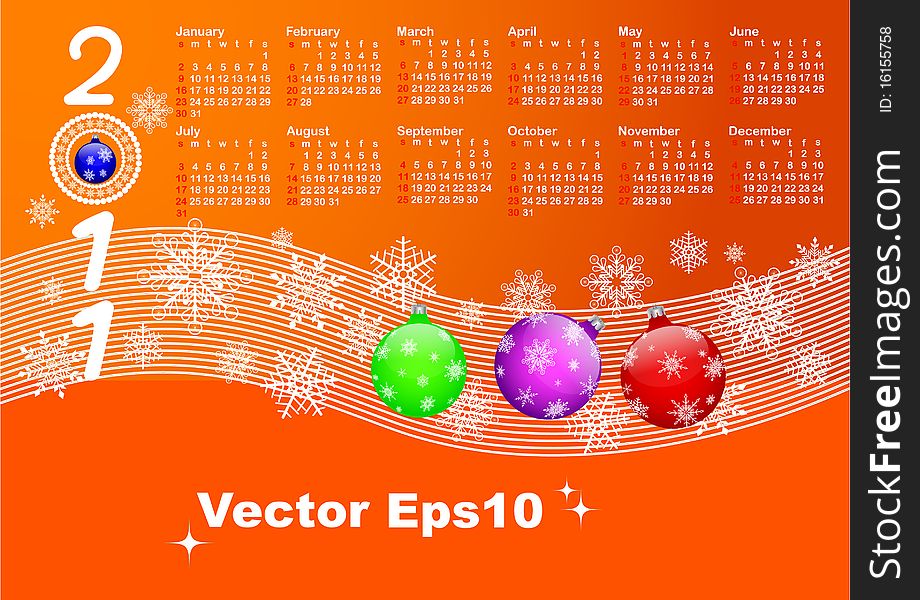 Calendar For Year 2011. Vector 10eps.