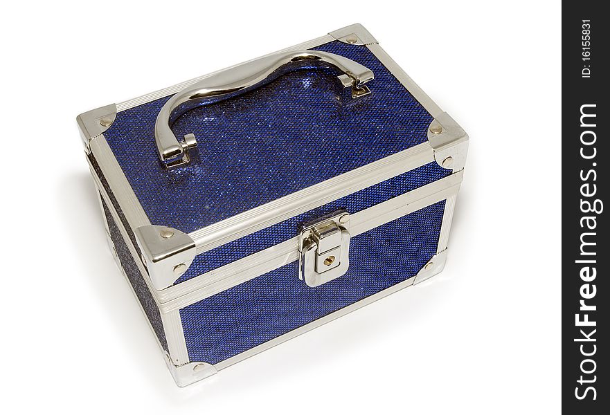 Blue metal box on white