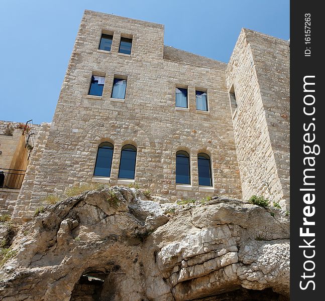 Ow angle view of building on the rock in Old City of Jerusalem