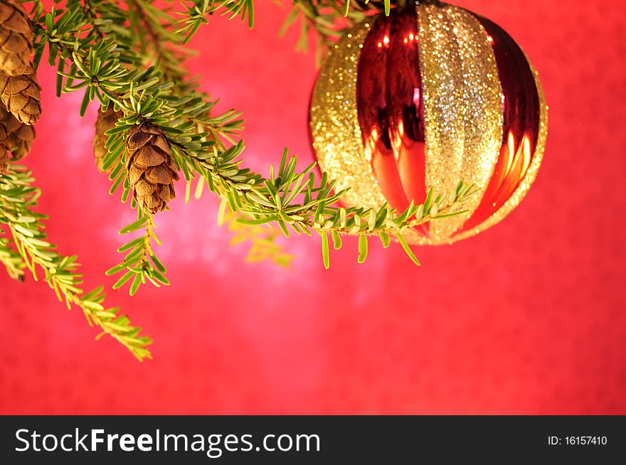 Decorations for christmas  on a red background. Decorations for christmas  on a red background
