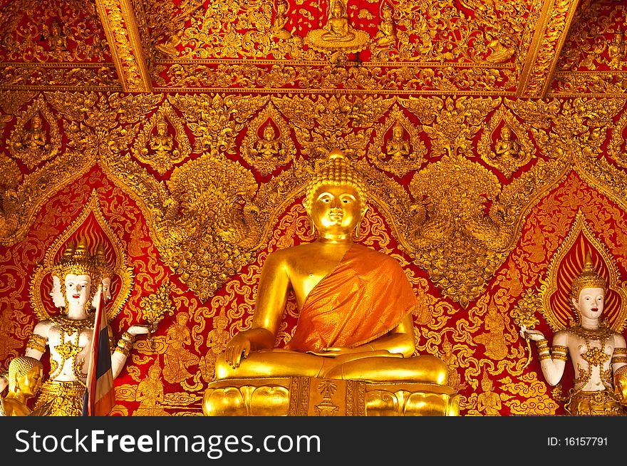 Gold buddha image in thai temple