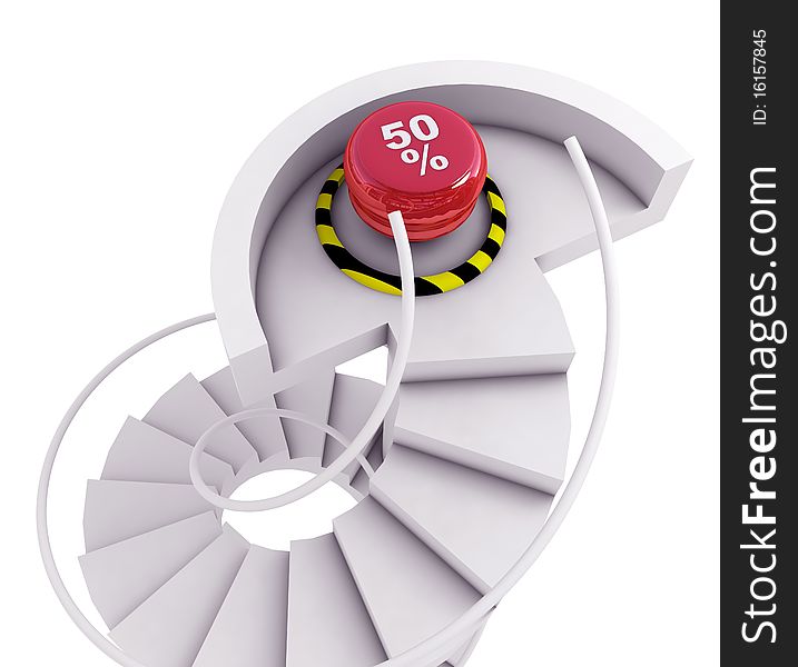 3D visualization of the red button with percent standing on a white plane