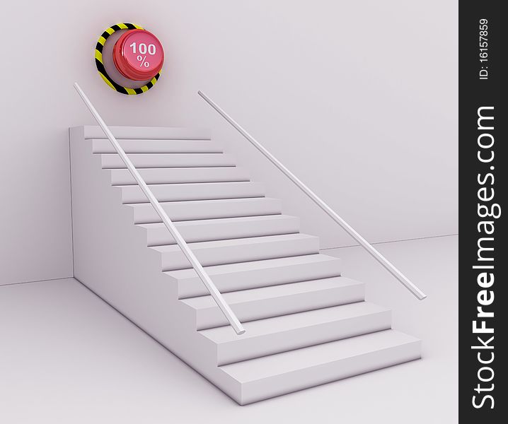 3D visualization of the red button with percent standing on a white plane