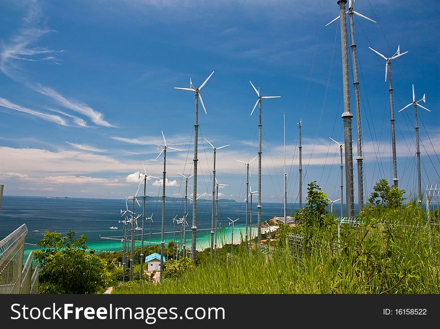 Windmill power plant on Koh Lan,Pattaya,Thailand