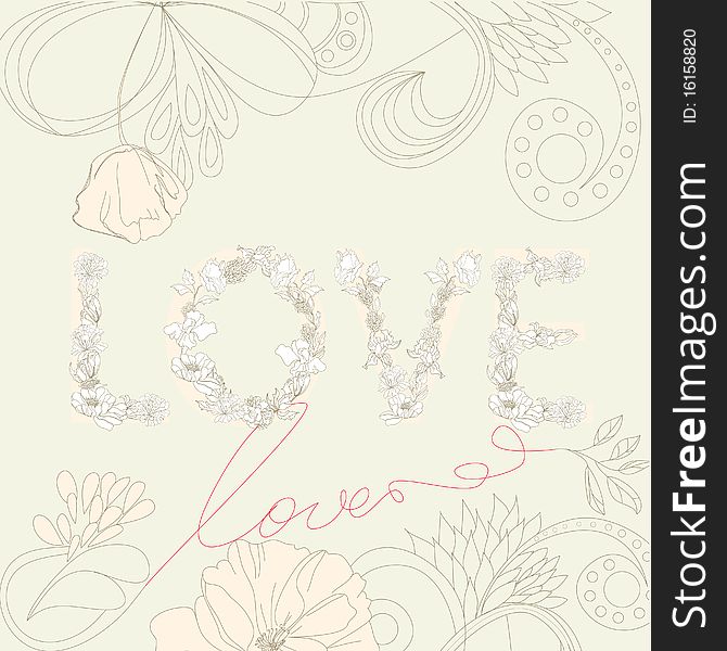 Inscription LOVE. Universal template for greeting card, web page, background