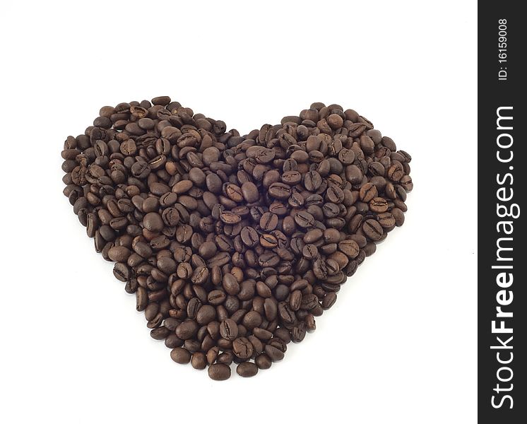 Heart made by coffee bean on white background. Heart made by coffee bean on white background