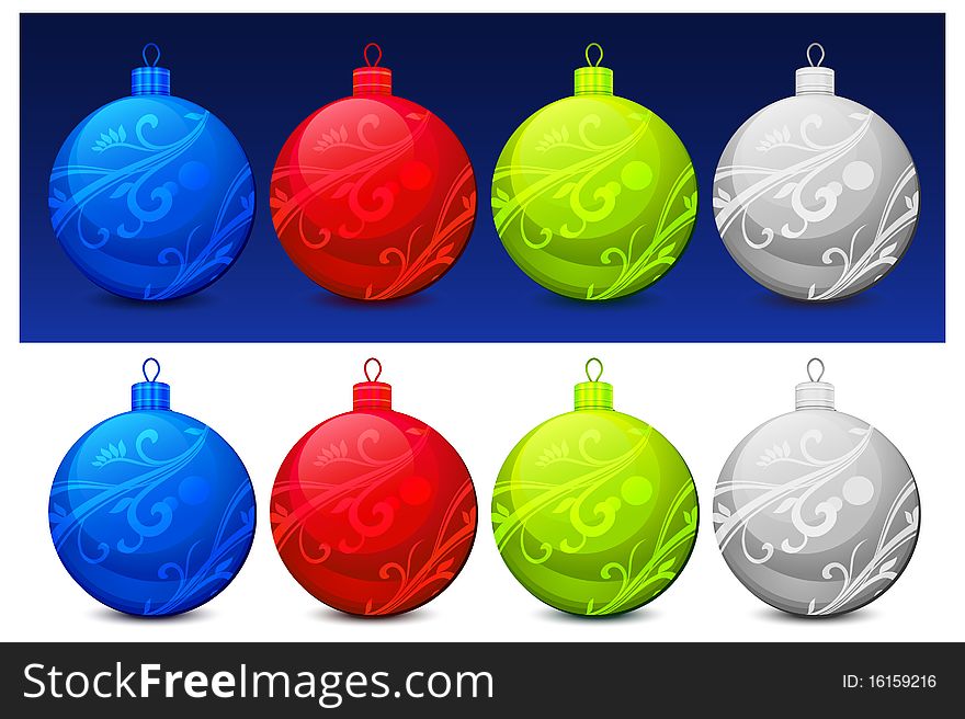 Christmas baubles, multicolor balls isolated on white,  illustration