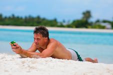 Man Have A Fun On Exotic Beach Stock Photo Man Have A Fun On Exotic Beach Stock Photo