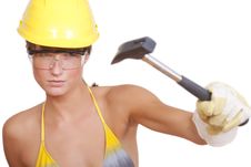 Woman With Hammer Royalty Free Stock Photos Woman With Hammer Royalty Free Stock Photos