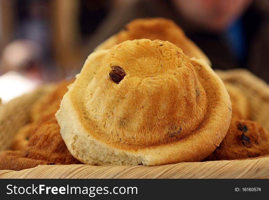 This basket of buns was taken at Freiburg market, Germany.