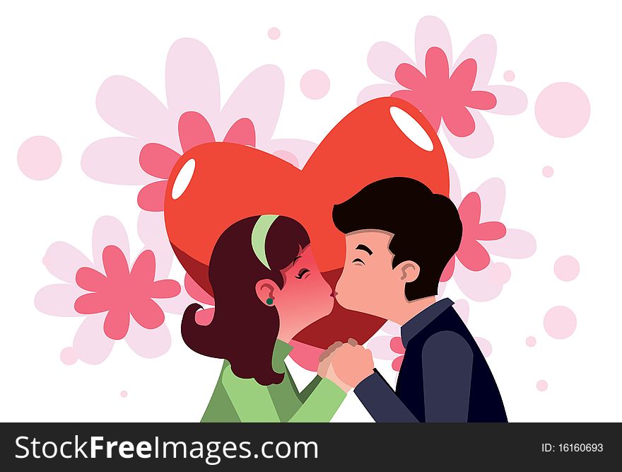 Image of a man and girl who are puppy love and first kiss. Image of a man and girl who are puppy love and first kiss.