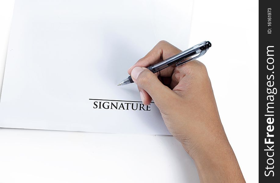 Gesture hand signing a signature on a piece of paper