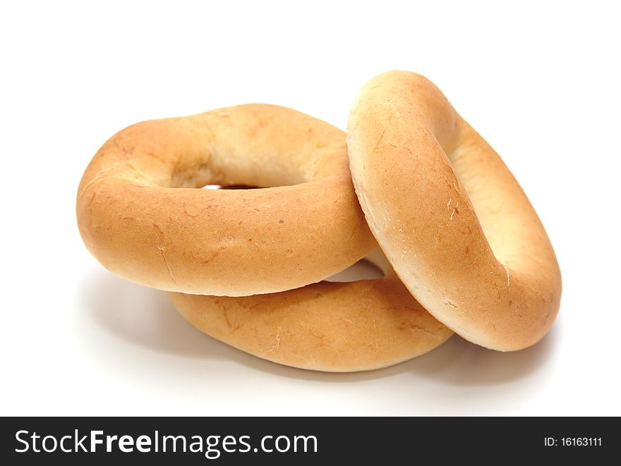 Three bagels isolated on white background. Three bagels isolated on white background.