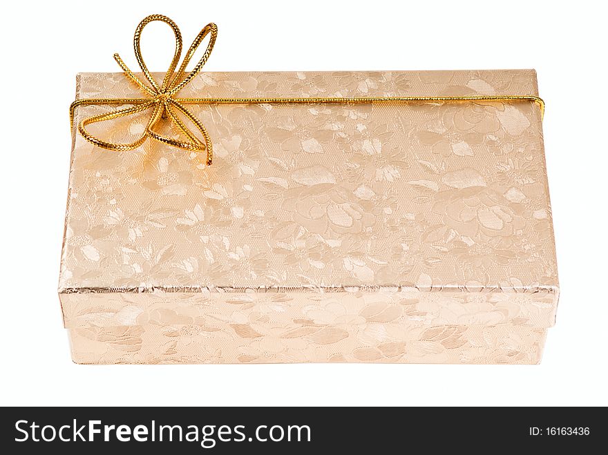 Gift boxes with gold ribbon isolated on white background