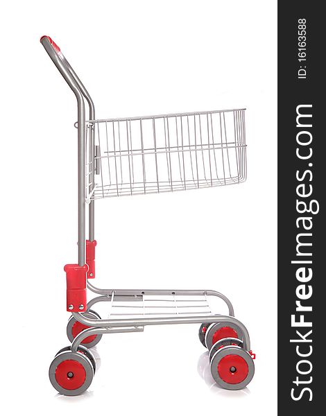 Shopping trolley isolated studio cutout. Shopping trolley isolated studio cutout