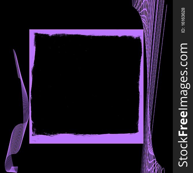 A black background with violet frame and abstract patterns. A black background with violet frame and abstract patterns