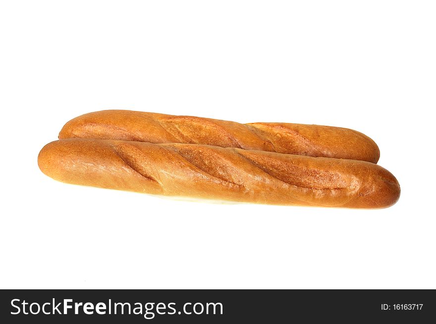 Two baguettes isolated on white