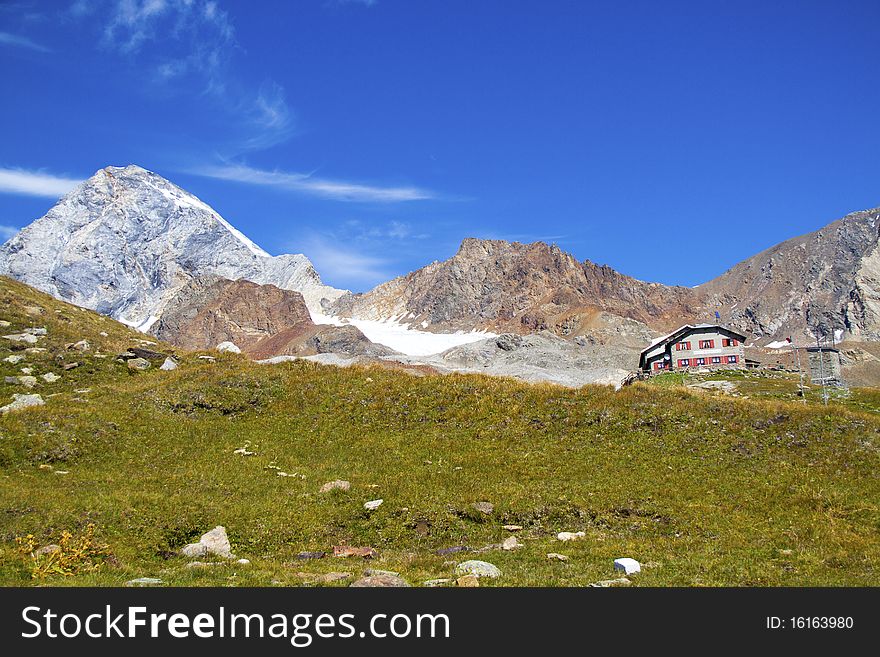 Refuge at the foot of the Great Zebrù in Valtellina. Refuge at the foot of the Great Zebrù in Valtellina