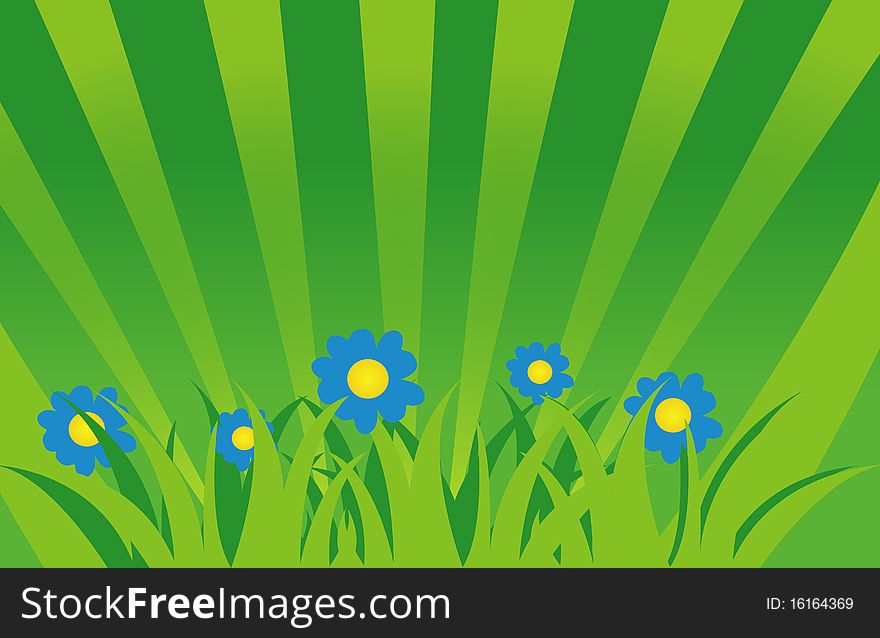 Blue flowers on green background. Blue flowers on green background