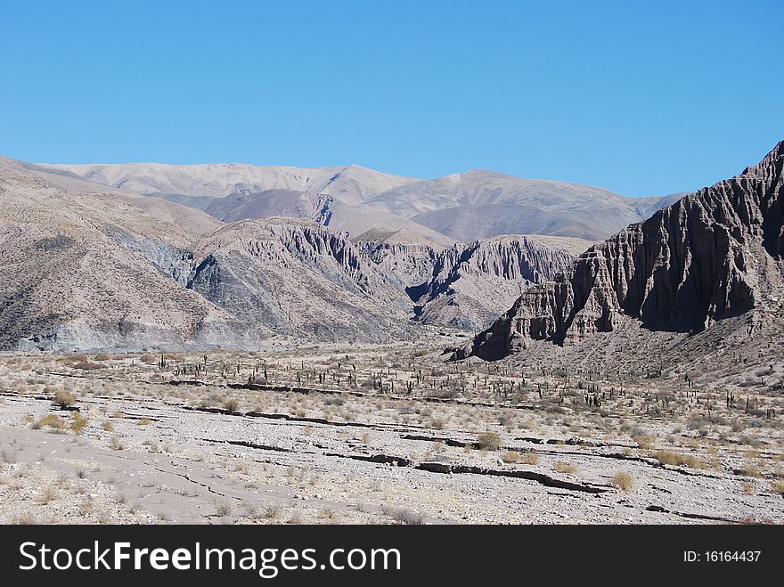 Dry river in a Andine landscape between Chile and Argentina. Dry river in a Andine landscape between Chile and Argentina