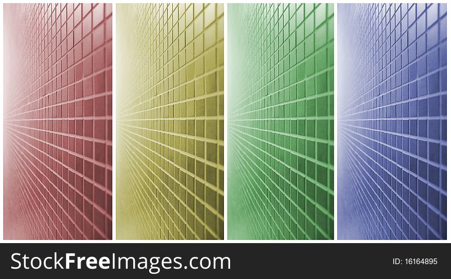 4 different colored walls (red-yellow-green-blue)