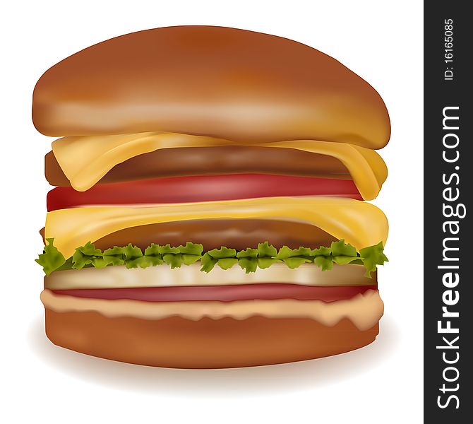 Photo-realistic vector illustration of the big cheeseburger isolated on the white background. Photo-realistic vector illustration of the big cheeseburger isolated on the white background.