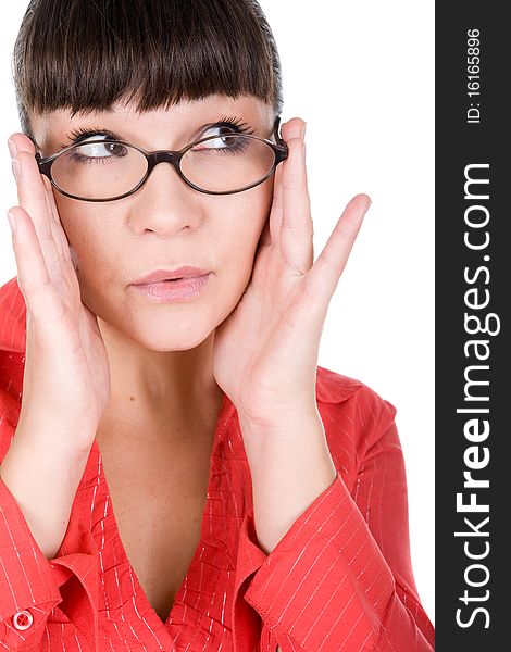 Young adult woman with glasses. over white background. Young adult woman with glasses. over white background