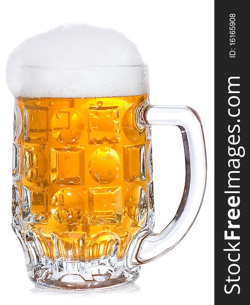 Mug with beer on white background