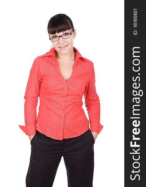 Young adult woman with glasses. over white background. Young adult woman with glasses. over white background